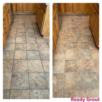 Kitchen tile floor - cleaned, stained, sealed.