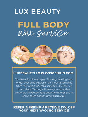 Full Body Waxing Services. Hard & Soft Wax Available.