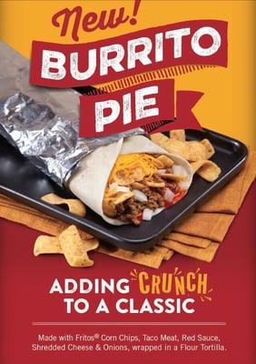 Wrapped in a soft flour tortilla, this meal  of beef, Fritos, fresh onions and grated cheese is what we call BURRITO PIE!