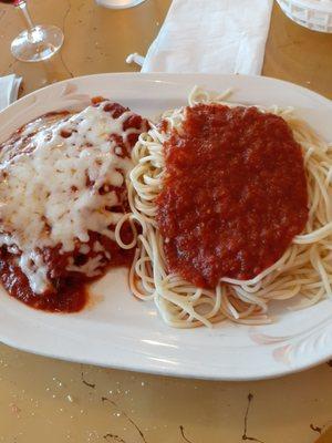 Eggplant parm with spaghetti