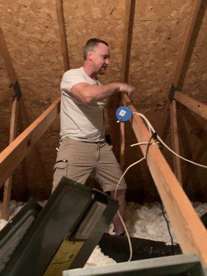 It's 110 degrees in the attic where they were installing a new unit.