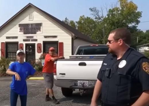 Employee in blue lied to the police trying to get a citizen arrested for trespassing.