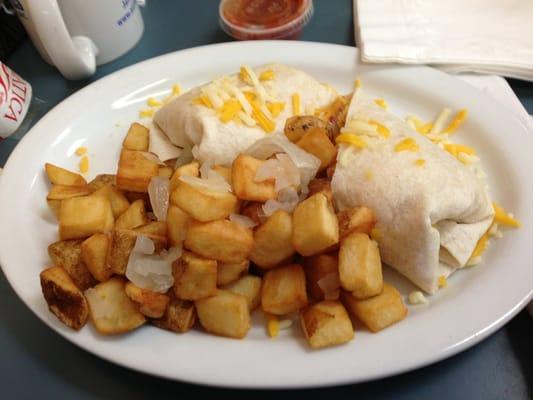 Breakfast burrito with home fries