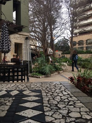 Patio bar outside, next to river.