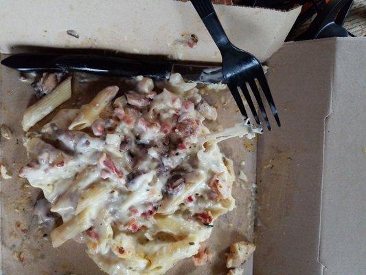 What's on the fork looks like cheese, but it's not, its raw breaddough from the breadbowl.  Literally made me sick