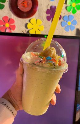 Matcha Milkshake with Rice Krispy and Fruity Pebbles