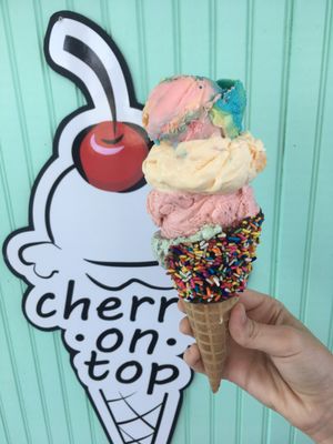 Waffle cone piled high with delicious ice cream