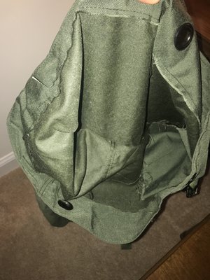 A view of how the bag cannot be opened, due to them sewing front and back together.