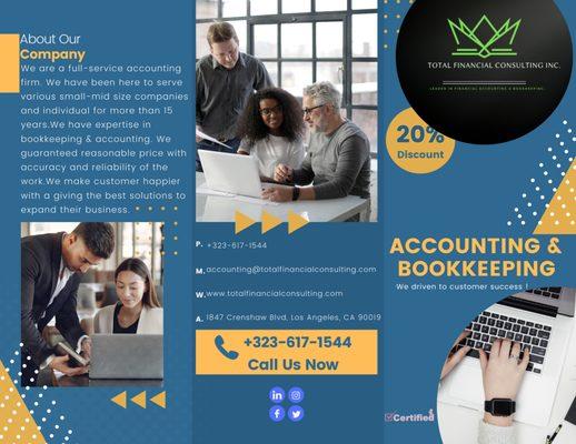 Accounting & Finance, Bookkeeping, Tax preparation
 Individual,Small & Mid size business