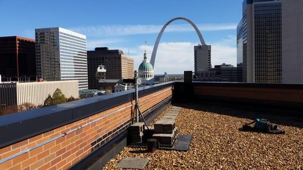 Roof top camera install in St. Louis for Earthcam.