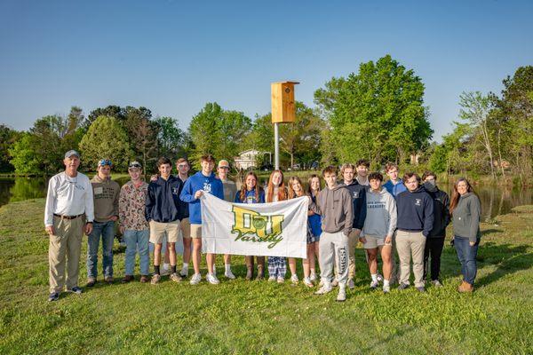 FFA built & installed duck houses for our pond.