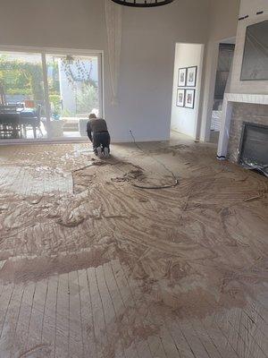 Demolition of the Herringbone Hardwood Flooring