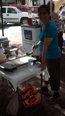 A dosa (lentil crepe) being made...heavenly!