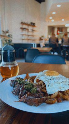 Steak n' eggs & hot tea