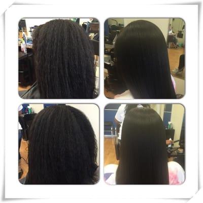 Natural hair silk pressed out for a beautiful, silky, soft, flowy look and feel!