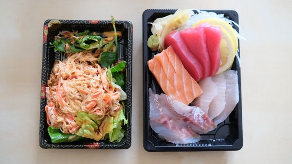 Spicy Kani Salad and Sashimi Regular.