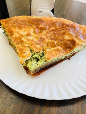 Spinach borek. A slice big enough for two people, but I ate the whole thing!