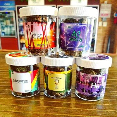 Many strains of CBD fllower available, including Honolulu Haze, AC Diesel, and more.