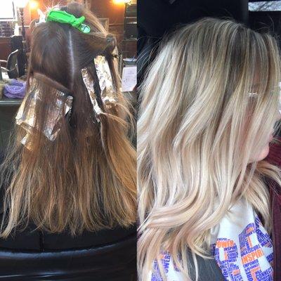 3 months grown out blonde and faded rose gold to perfect blonde dimensions by Ashley