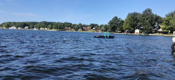 Diving platform on the lake for swimming fun!