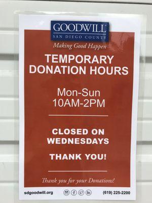 Hours and days accepting donated items( pic taken on Sept. 18, 2020)