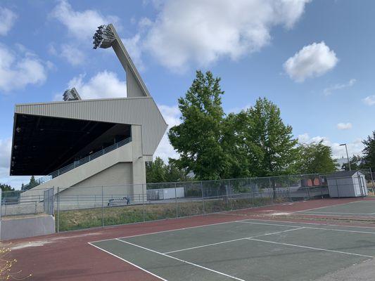 Athletic courts area with view of the Stadium seating area, Thursday 25 July 2024.