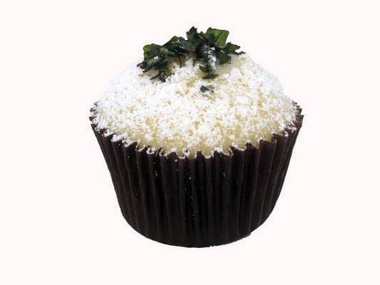 Lemon Basil: Moist Lemon Cupcake filled with fresh Lemon Curd topped with Powdered Sugar and freshly chopped Basil