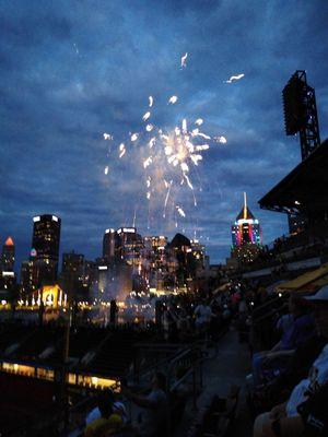 Fireworks night after a Bucco victory.