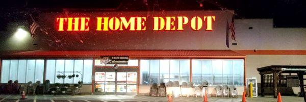 The Home Depot at night.