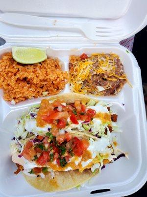 2 FISh taco plate. $12.25 after tax.