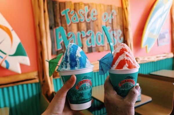 blue coconut with cream and peach with cream - best shaved ice EVER!!!