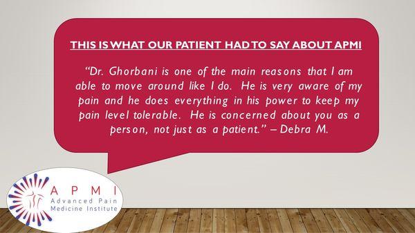 Check out what our patients are saying about APMI.