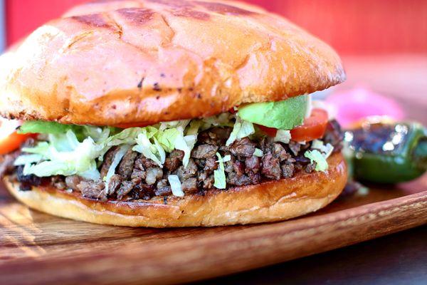 Our tortas include carne asada, ham or chicken, lettuce, tomato, avocado & mayo.