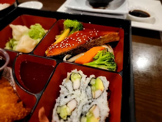 Lunch bento box teriyaki salmon