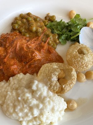 Kheer, chic Tikka Masala, Chana Masala and Pani Puri. Lunch Buffet Food.