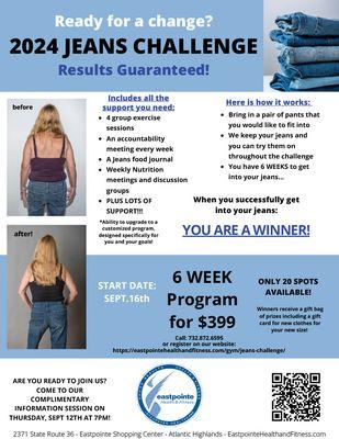 Join us for the Jeans Challenge!

https://eastpointehealthandfitness.com/gym/jeans-challenge/