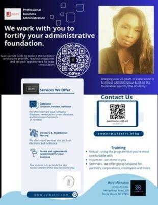 JJLBS Professional Administrative Services business flyer