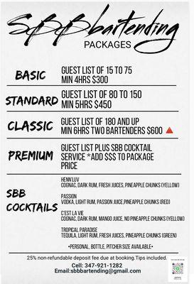 SBB Bartending Packages