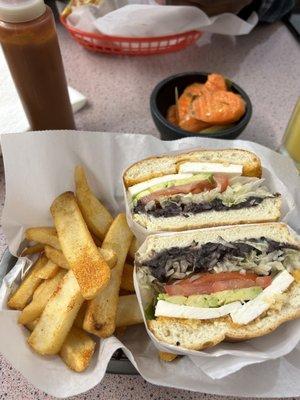 Veggie torta with fries, so good!