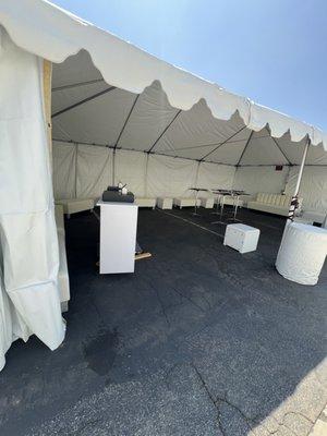 20'x35' tent with sliding wall and lounge furniture