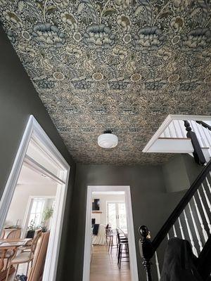 Custom entry with wallpapered ceiling in Mt. Kisco