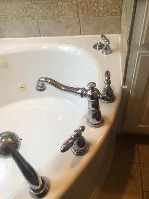 Before and after pics of Roman tub faucet upgrade . 
(Sienna Plantation)