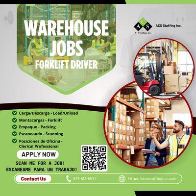 3PL distribution warehouse in Chino is looking for experienced workers for many positions... be one of the first to apply to join the team!