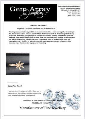 Reputable jeweller assessment of ring and why the stone fell out .