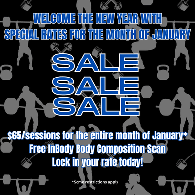 50% off personal training for the month of January!  Schedule your session today to take advantage.