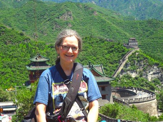 Mary Hollowell on the Great Wall of China in Badaling, north of Beijing - photo by Sophie Mei Li Hollowell