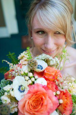 Closeup of the wedding bouquet.