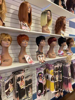 A view of some of the wigs on display