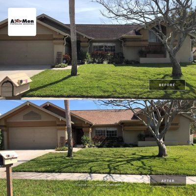 Roof cleaning before and after.