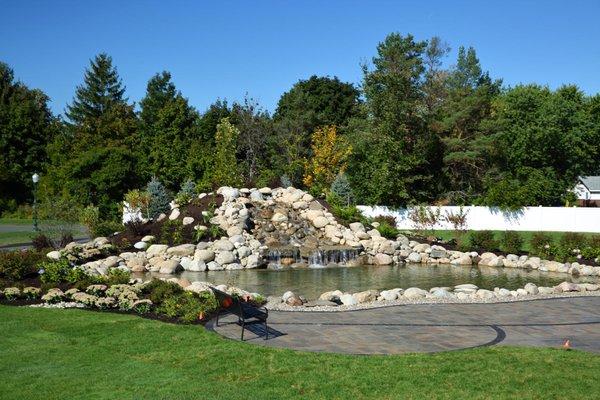 Stone waterfall and landscape design.